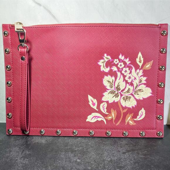 White House Black Market New studded clutch with painted floral design - Picture 3 of 9